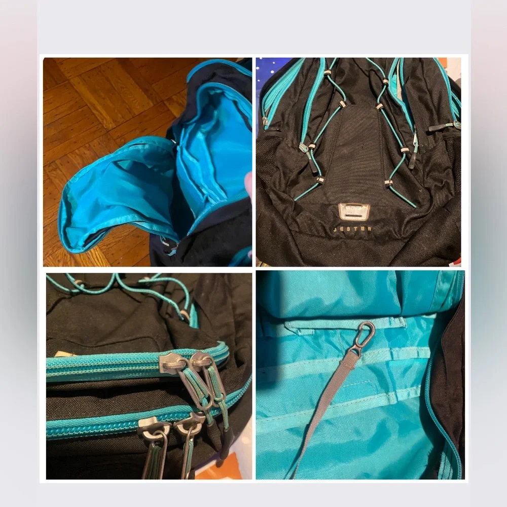 The North Face Jester Black Backpack with Teal Straps